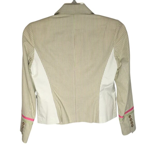 Harve Benard Blazer Jacket Womens 4 Green White Stripe Floral Cotton Two Button - Picture 4 of 12